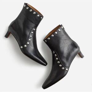 Madewell The Dimes Black leather kitten Heeled Boots with Silver Studs NR864
